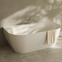 Ванна зі штучного каменю Vayer Scorpius Lite 160.086.043.1-3.0.3.X.X 160x86 см з переливом та сифоном, біла, фото №1