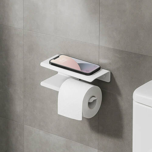 Тримач для туалетного паперу Liberta Layer R з полицею, білий матовий, фото 1