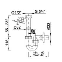 Сифон для раковины Styron STY-638-32-2 без сливного клапана, с подключением к посудомоечной машине, выход d32 мм, фото №2