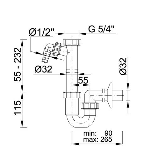 Сифон для раковины Styron STY-638-32-2 без сливного клапана, с подключением к посудомоечной машине, выход d32 мм, фото 2