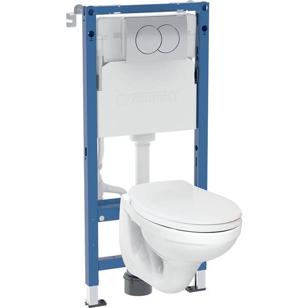 Комплект Geberit Duofix PRO 20 118.315.21.3: інсталяція Geberit Delta з підвісним унітазом Idol із сидінням Duroplast та змивна клавіша Delta01 хром глянець