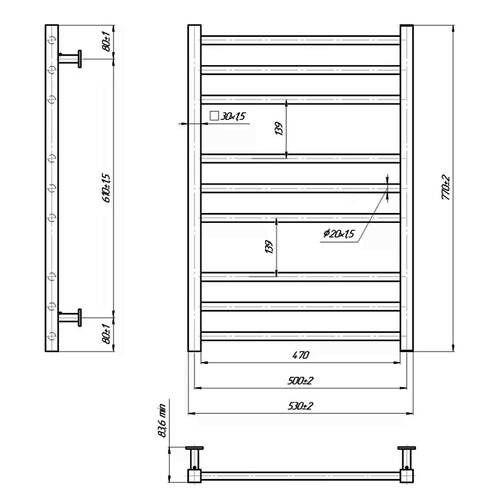 Рушникосушарка водяна Mario Inox Преміум Класік 770х540/500 800х540 мм полірована нержавійка, фото 3