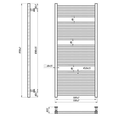 Полотенцесушитель водяной Марио Inox Гера 1.7.044547.P 1170х530/500 полированная нержавеющая сталь, фото 3