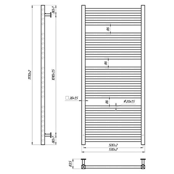 Полотенцесушитель водяной Марио Inox Гера 1.7.044547.P 1170х530/500 полированная нержавеющая сталь, фото 3