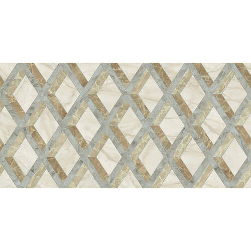 Керамограніт Versace Tarsia 0014144 Lozenge Avorio Lux 3D Rett 60x120 см, фото 3