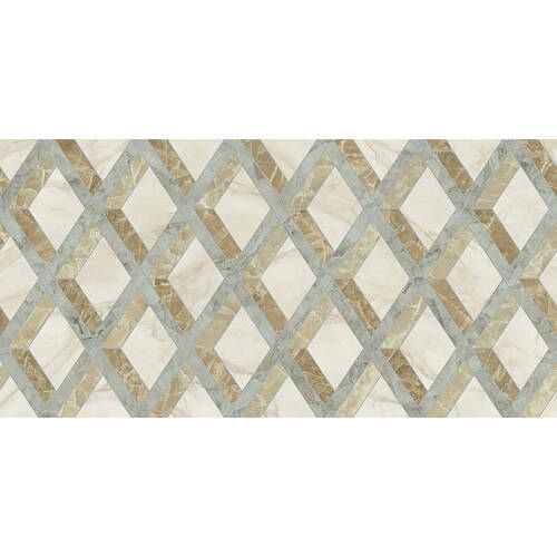 Керамограніт Versace Tarsia 0014144 Lozenge Avorio Lux 3D Rett 60x120 см, фото 2