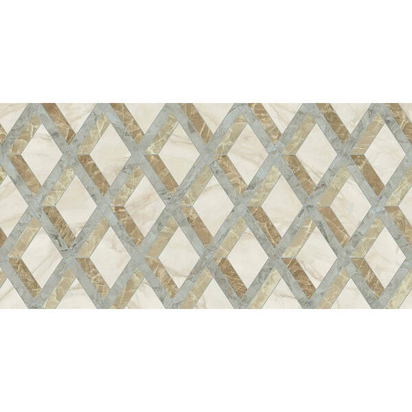 Керамограніт Versace Tarsia 0014144 Lozenge Avorio Lux 3D Rett 60x120 см, фото 2