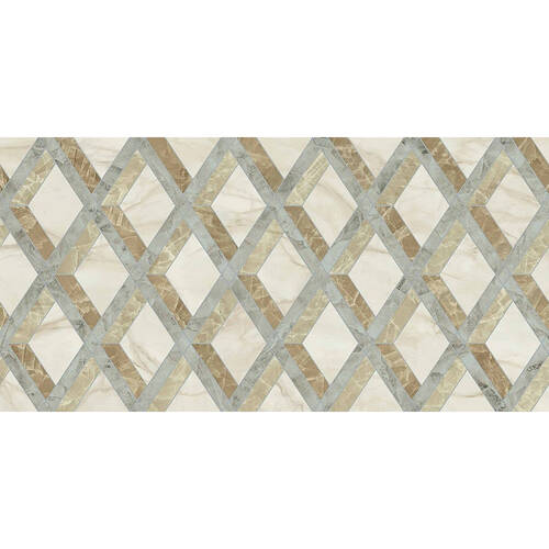 Керамограніт Versace Tarsia 0014144 Lozenge Avorio Lux 3D Rett 60x120 см, фото 4