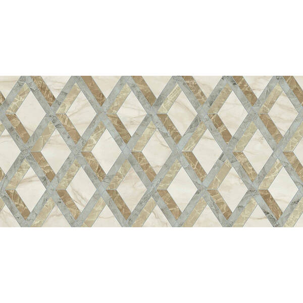 Керамограніт Versace Tarsia 0014144 Lozenge Avorio Lux 3D Rett 60x120 см, фото 4