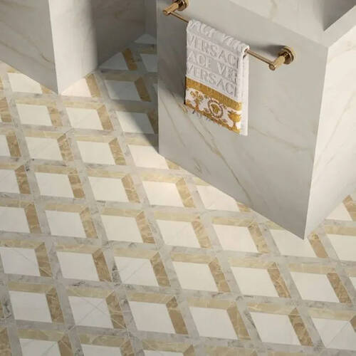 Керамограніт Versace Tarsia 0014144 Lozenge Avorio Lux 3D Rett 60x120 см, фото 5