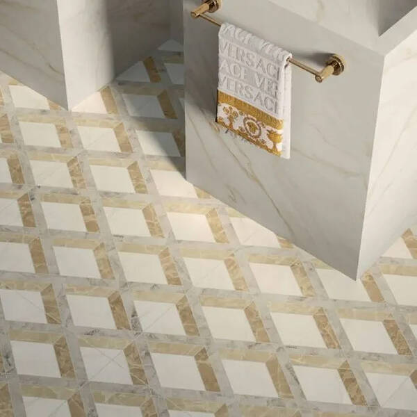 Керамограніт Versace Tarsia 0014144 Lozenge Avorio Lux 3D Rett 60x120 см, фото 5