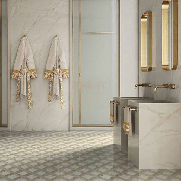 Керамограніт Versace Tarsia 0014144 Lozenge Avorio Lux 3D Rett 60x120 см, фото 1