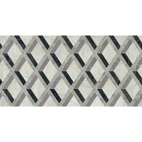 Керамограніт Versace Tarsia 0014145 Lozenge Nero Lux 3D Rett 60x120 см, фото 2