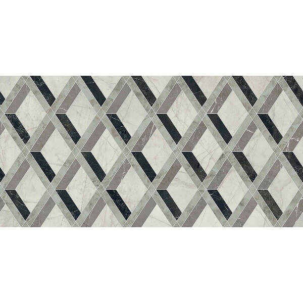 Керамограніт Versace Tarsia 0014145 Lozenge Nero Lux 3D Rett 60x120 см, фото 2
