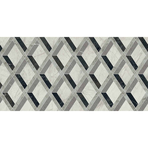 Керамограніт Versace Tarsia 0014145 Lozenge Nero Lux 3D Rett 60x120 см, фото 3