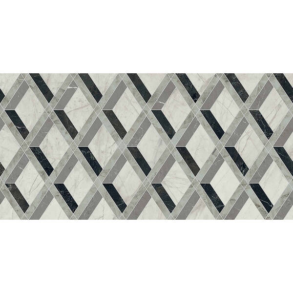 Керамограніт Versace Tarsia 0014145 Lozenge Nero Lux 3D Rett 60x120 см, фото 3