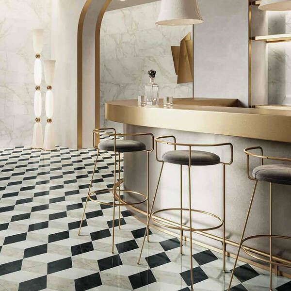 Керамограніт Versace Tarsia 0014098 Cubical Nero Lux 3D Rett 60x120 см, фото 1