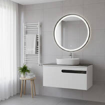 Тумба Аква Родос Ostin підвісна білий мат зі стільницею Namibia Black 90 см, фото №1