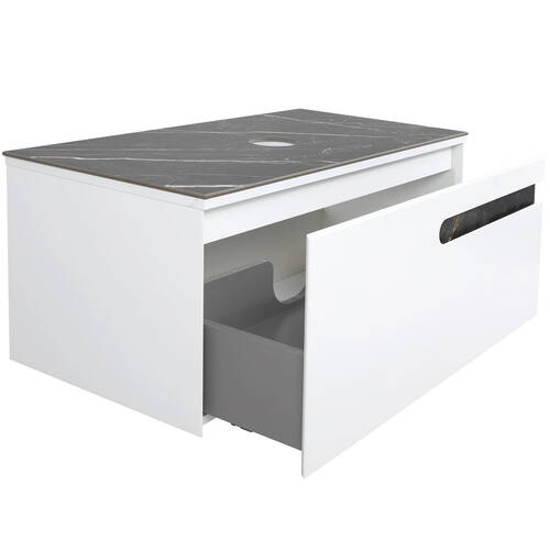 Тумба Аква Родос Ostin подвесная белый мат со столешницей Namibia Black 90 см, фото 6