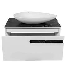 Тумба консольная Аква Родос Ostin 22185 белый мат со столешницей керамо-гранит Namibia Black 90 см и раковиной Olive 74 см, фото №3