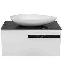 Тумба консольная Аква Родос Ostin 22185 белый мат со столешницей керамо-гранит Namibia Black 90 см и раковиной Olive 74 см, фото №2