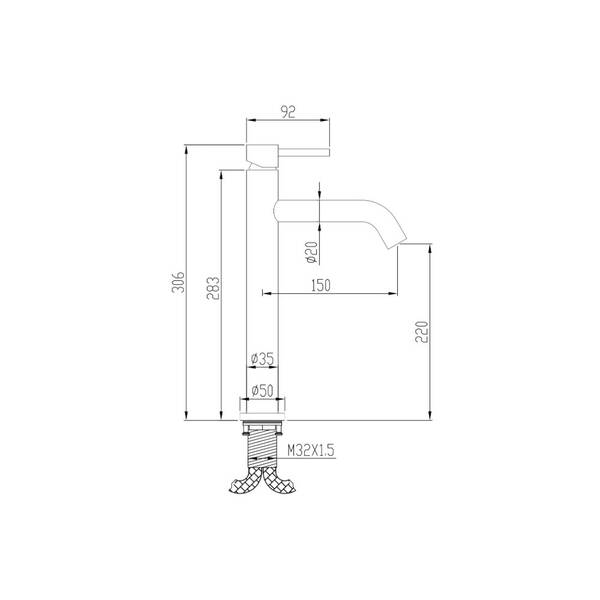 Змішувач для раковини Devit Flow 550536N, високий, brushed nickel