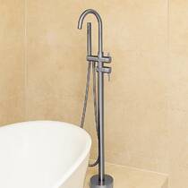 Смеситель для ванны Devit Flow 550538N с душевым набором напольный никель матовый, фото №1