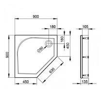 Душовий піддон зі штучного каменю PAA CRAFT 90х90х13,5 см п'ятикутний, білий глянець, фото №2