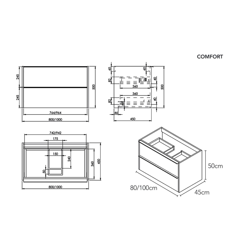 332100W COMFORT Верхній ящик до тумби 100, білий (1 сорт)
