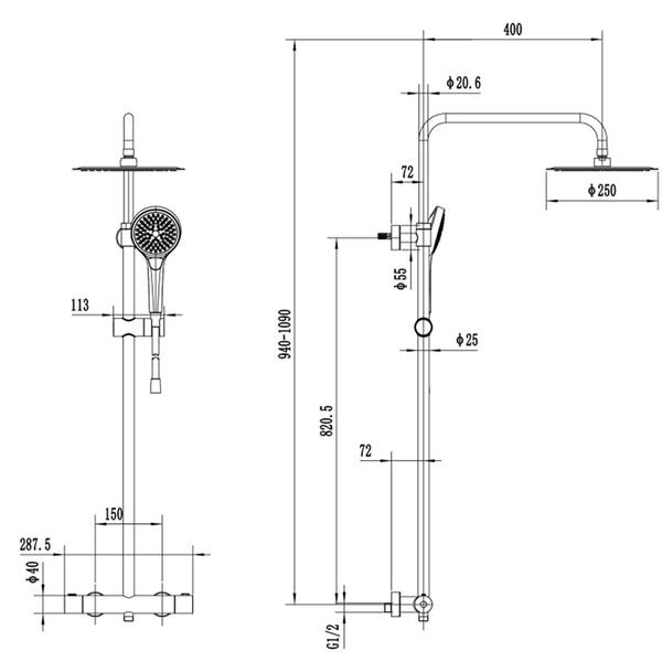 TVS10900500061/TVS109005UK061 Verve Showers Душова система з термостатом, хром — фото 3
