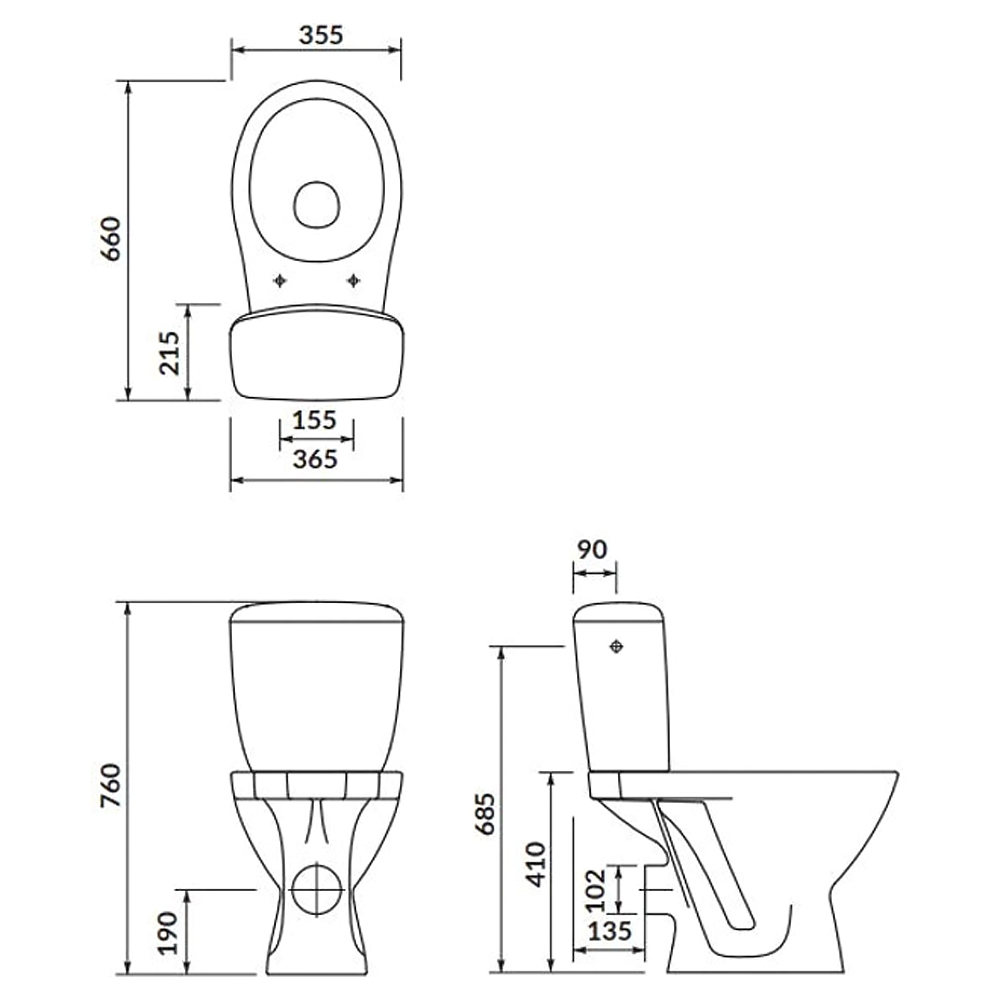 K681-063 Компакт 908 KASKADA NEW 011 3/6L кришка поліпр, гор.злив, нижній підвід, білий глянець (1 сорт)