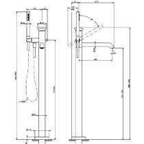 Смеситель для ванны Gessi Origini 66028-707 напольный с душевым набором черный металл матовый, фото №3