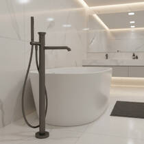 Смеситель для ванны Gessi Origini 66028-707 напольный с душевым набором черный металл матовый, фото №1