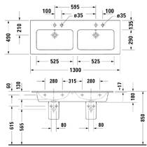 Раковина подвійна Duravit ME by Starck 2336130060 130 см без отворів під змішувач, білий, фото №4