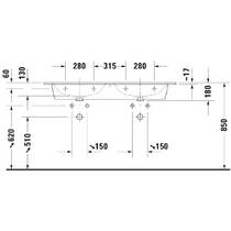 Раковина подвійна Duravit ME by Starck 2336130060 130 см без отворів під змішувач, білий, фото №5