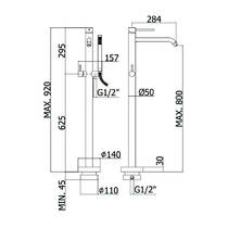 Смеситель для ванны Paffoni Light LIG032NO+LIG030 напольный с душевым набором, черный матовый, фото №3