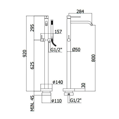 Змішувач для ванни Paffoni Light LIG032CR+LIG030 підлоговий з душовим набором, хром, фото 3