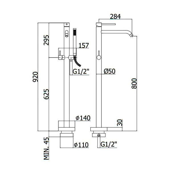 Змішувач для ванни Paffoni Light LIG032CR+LIG030 підлоговий з душовим набором, хром, фото 3