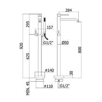Смеситель для ванны Paffoni Light LIG032ST+LIG030 напольный с душевым набором, сталь, фото №3