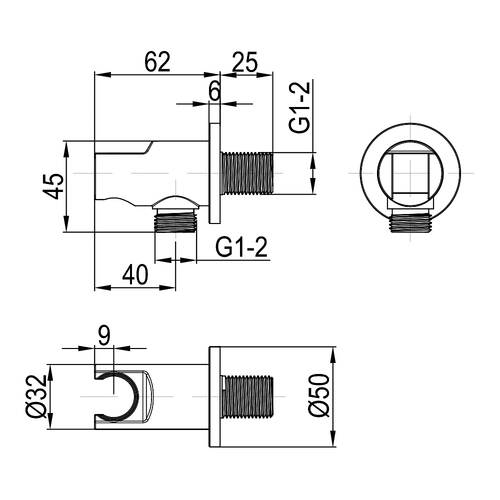 Шлангове підключення Devit Flow D113100000010MB з тримачем ручного душу, чорний матовий, фото 3