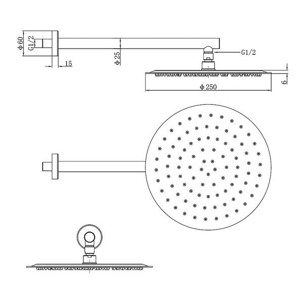 D113000000110BN Flow Верхня душова лійка d=250 мм з кронштейном, brushed nickel — фото 2