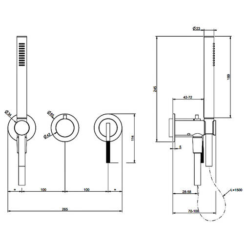 Змішувач прихованого монтажу для душу Gessi Ingranaggio 63545-706 з душовим набором чорний метал матовий, фото 3