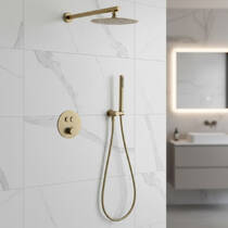 Душова система прихованого монтажу Devit Flow D117124011111BG з термостатом, brushed gold