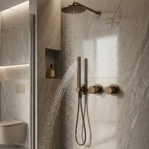 Змішувач прихованого монтажу для душу Gessi Diamantato 70638-845 з душовим набором темна бронза матовий, фото 1