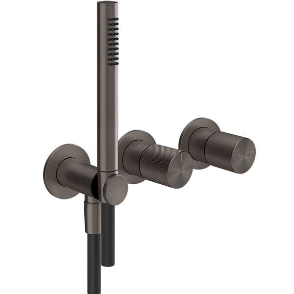 Змішувач прихованого монтажу для душу Gessi Diamantato 70638-707 з душовим набором чорний метал матовий, фото 2