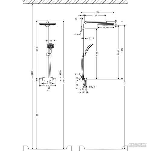 Душова система Hansgrohe Raindance Select S 27133000 з термостатом, фото 2