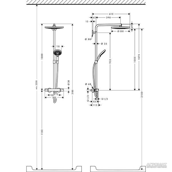 Душова система Hansgrohe Raindance Select S 27133000 з термостатом, фото 2