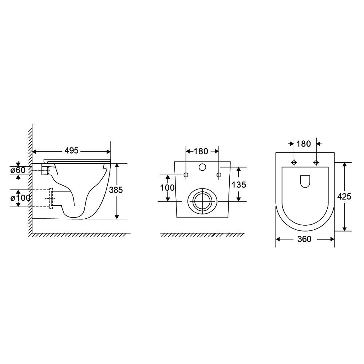 DUN0930111W Unda Унітаз підвісний 495x360x390mm з кришкою soft-close, Vortex Flush, білий глянець (1 сорт)