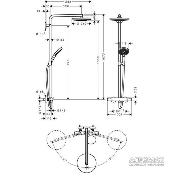 Душова система Hansgrohe Raindance Select S 27129000 з термостатом, фото 2
