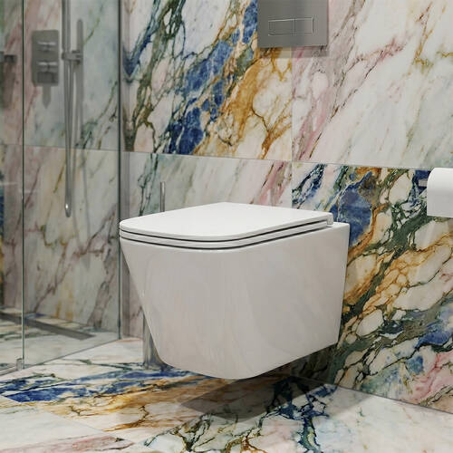 Унітаз підвісний Devit Flow square DFL0520111W безобідковий з кришкою soft-close та Vortex Flush, білий глянець, фото 1